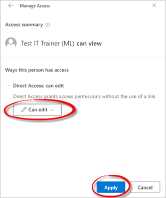 Direct Access Changed To Can Edit