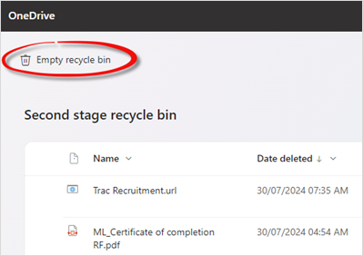 Empty Second Stage Recycle Bin