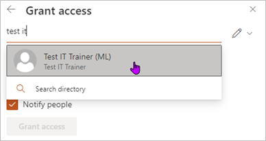 Select User To Grant Access