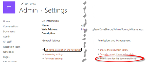 Permissions For This Document Library Admin