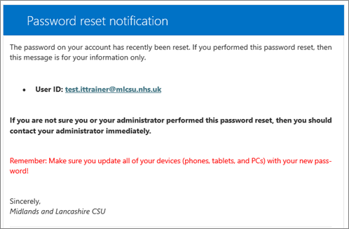 Password Reset Email Example