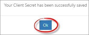 Client Secret Successfully Saved Message