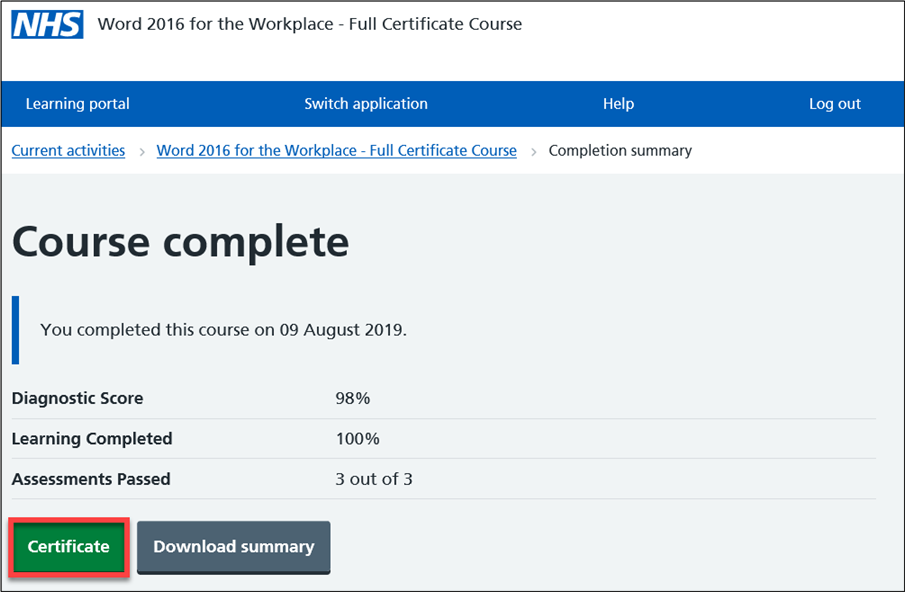 Select Certificate