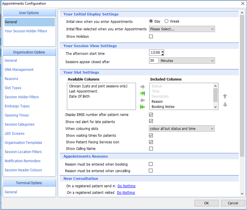 Appt Config Window