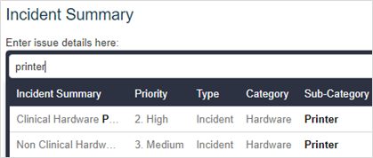 enter issue details for example printer