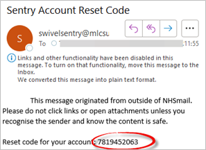 Reset Code In Email