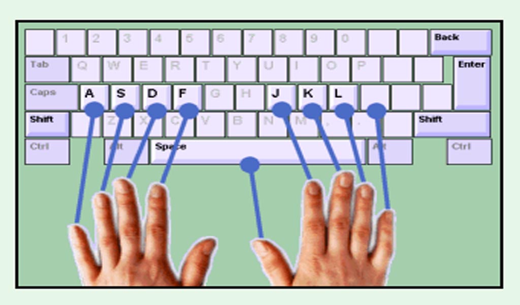 touch type hands on a keyboard from above image