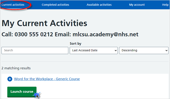 Current Activities Launch Course