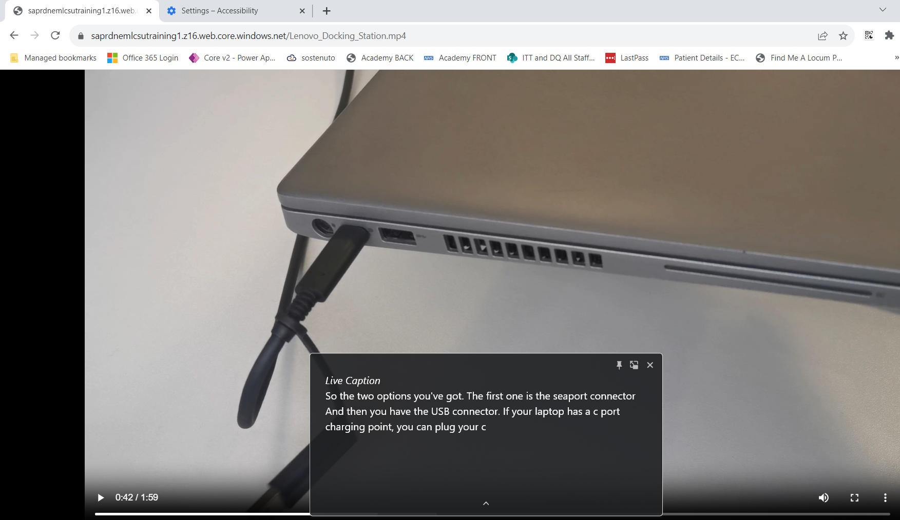 Screenshot of Live Captions appearing as white text on a black background on a video