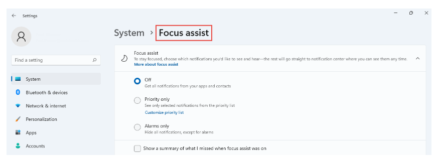 Enable focus assist