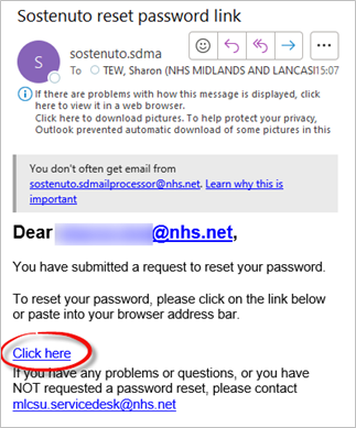 Email To Reset Password With Click Here Link Highlighted