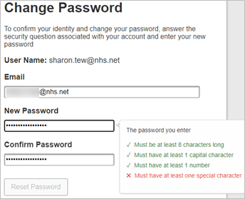 Change Password Box With Password Criteria Displayed