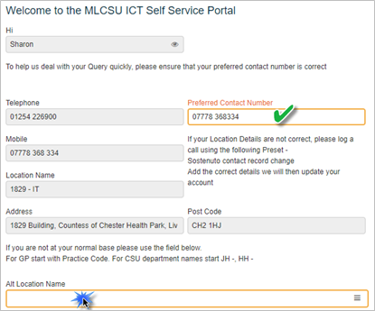 Preferred Contact And Alt Location Name Boxes Highlighted