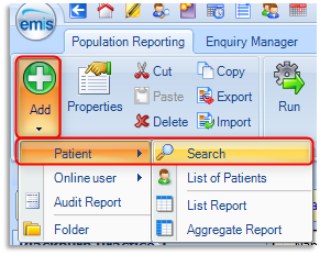 Select Add, Patient, Search