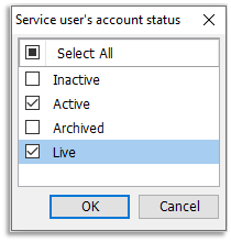 Screen shot showing Live and Active selection